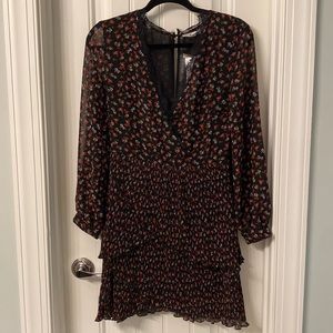 Topshop Black floral pleated long-sleeve dress for date night